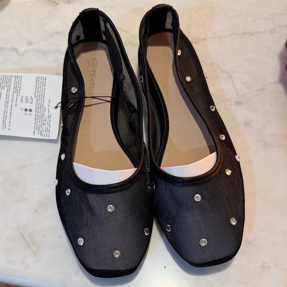 NWT THE DROP Elegant Black‎ Mesh Ballet Flats 8